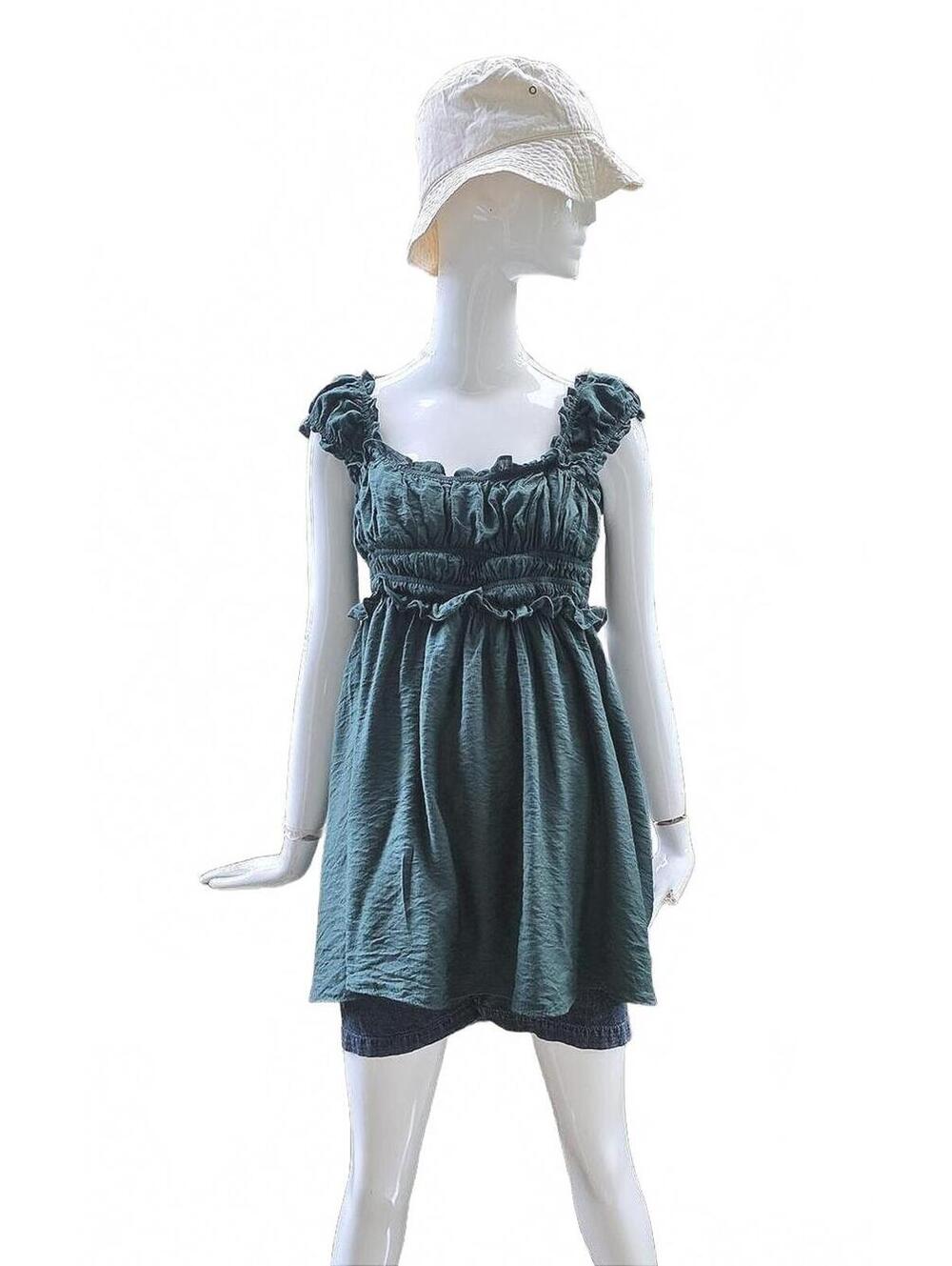 Ally Fashion Smocked Empire Waist Babydoll Top Tunic, XL  Hunter Green